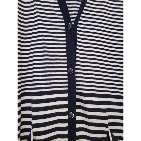 Chico's (3)  Nautical Faded Stripe Long Sweater Cardigan Blue & White XL - Picture 3 of 9